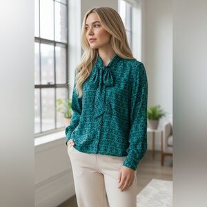 Dior Teal and Black Patterned Blouse